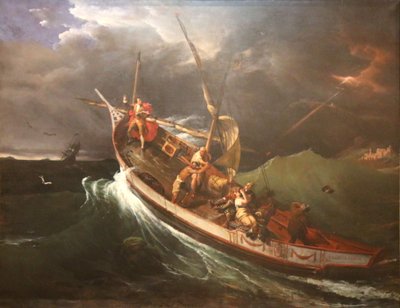Joseph Vernet an einen Mast gebunden, studiert die Auswirkungen des Sturms von Emile Jean Horace Vernet